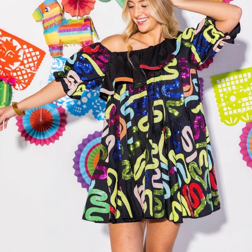 Queen of Sparkles Black Squiggle Dress XS